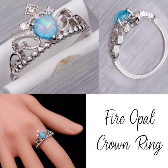 Fire Opal Heart Cut Gemstone 925 Silver Crown Ring - Picture 1 of 8